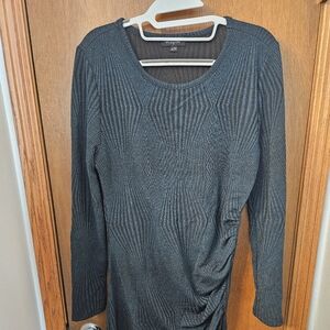 Eclipse Textured Scoop-Neck Long Sleeve Mini Dress Dark Teal with Sparkle